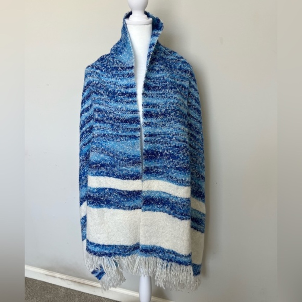 🍭 INC International Concepts Blue Knit Chenille Striped Blanket‎ Wrap Scarf